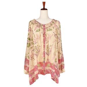 DONNA KARAN Vtg 90s Donna Karan Cotton Silk Floral Print Button-Up Tunic US 8